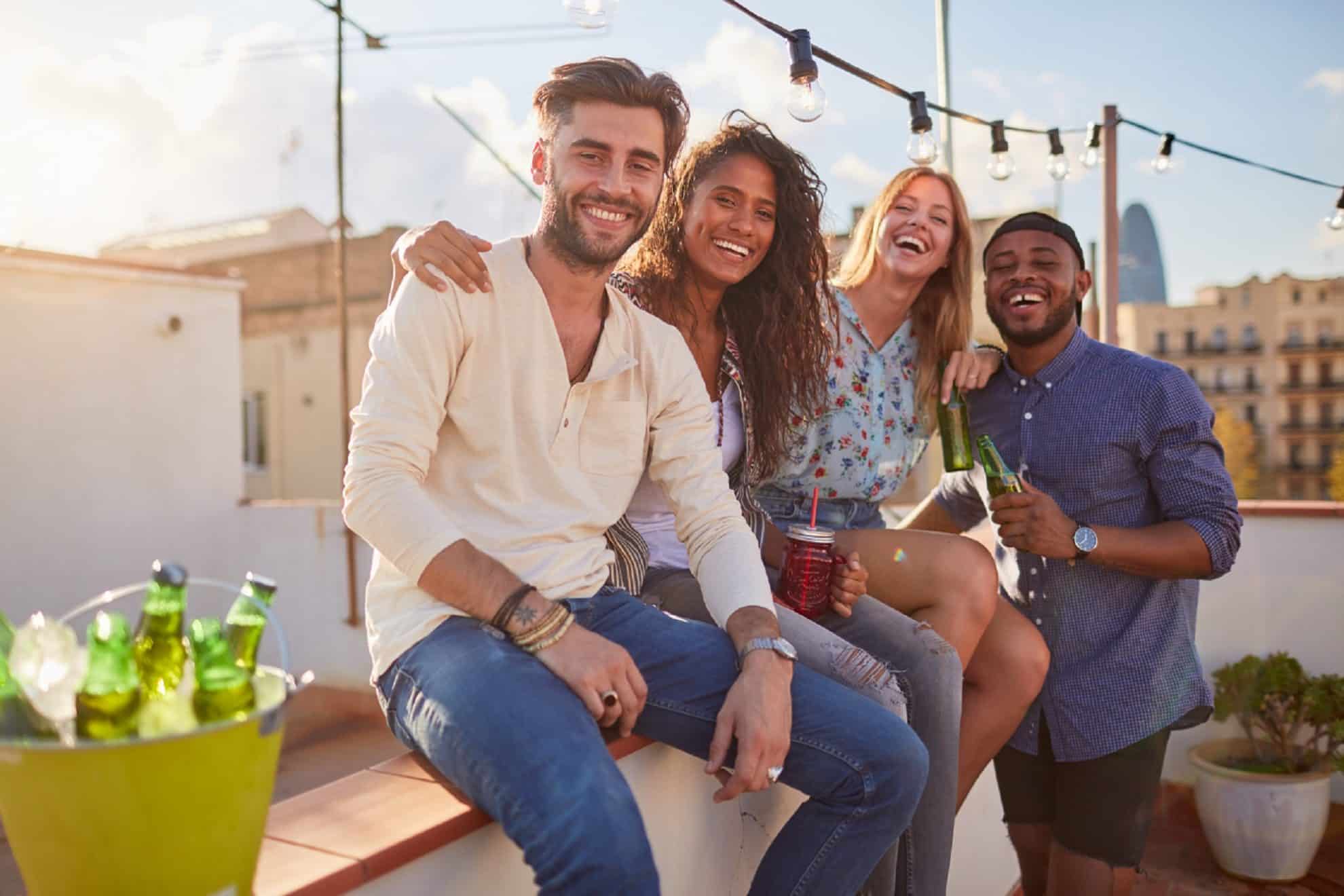 Roof garden party in Barcelona, young people celebrating. - American ...